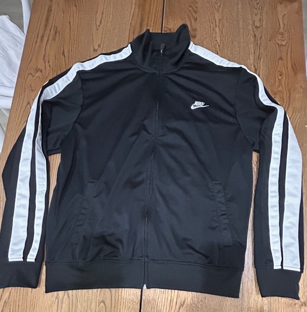 Vintage 1990s Nike Black and White Men's Track Jacket Large